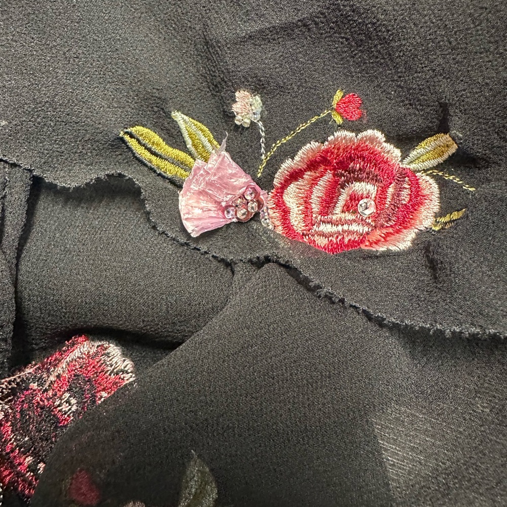 Vintage Betsey Johnson 100% Silk Rose Embroidered Halter Slip Dress Sz 4 - Picture 9 of 13